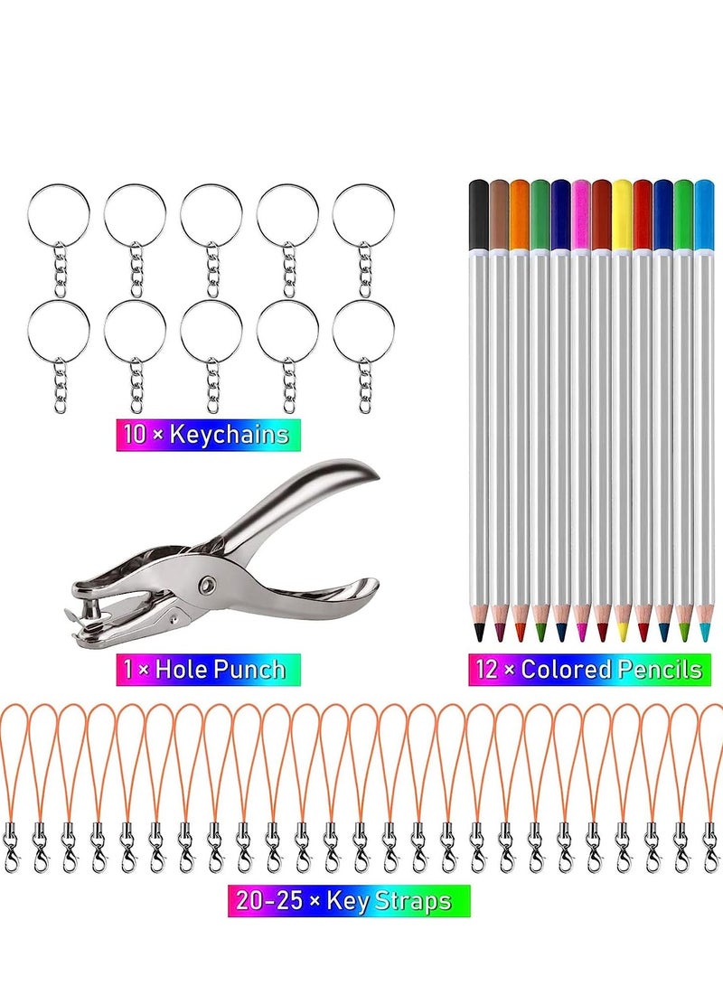 Captaintech 60 Pcs Heat Shrink Plastic Sheet Kit Sheets Creative Pack Including Blank Film Paper and Art with Pattern Hole Punch Keychains Pencils for Girls DIY Craft - Image 3