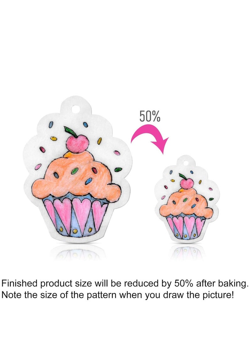 Captaintech 60 Pcs Heat Shrink Plastic Sheet Kit Sheets Creative Pack Including Blank Film Paper and Art with Pattern Hole Punch Keychains Pencils for Girls DIY Craft - Image 5