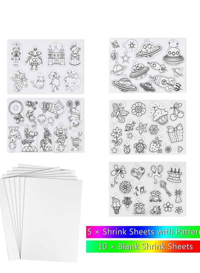 Captaintech 60 Pcs Heat Shrink Plastic Sheet Kit Sheets Creative Pack Including Blank Film Paper and Art with Pattern Hole Punch Keychains Pencils for Girls DIY Craft - Image 2
