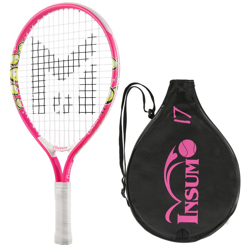 INSUM 17 inch Kids Tennis Racket for Aged 2~3 Starter, Multi-Color & Size Toddlers Tennis Racket for Baby Boys & Girls Beginner, Come with Shoulder Cover Bag for Carry(Pink) - Image 1
