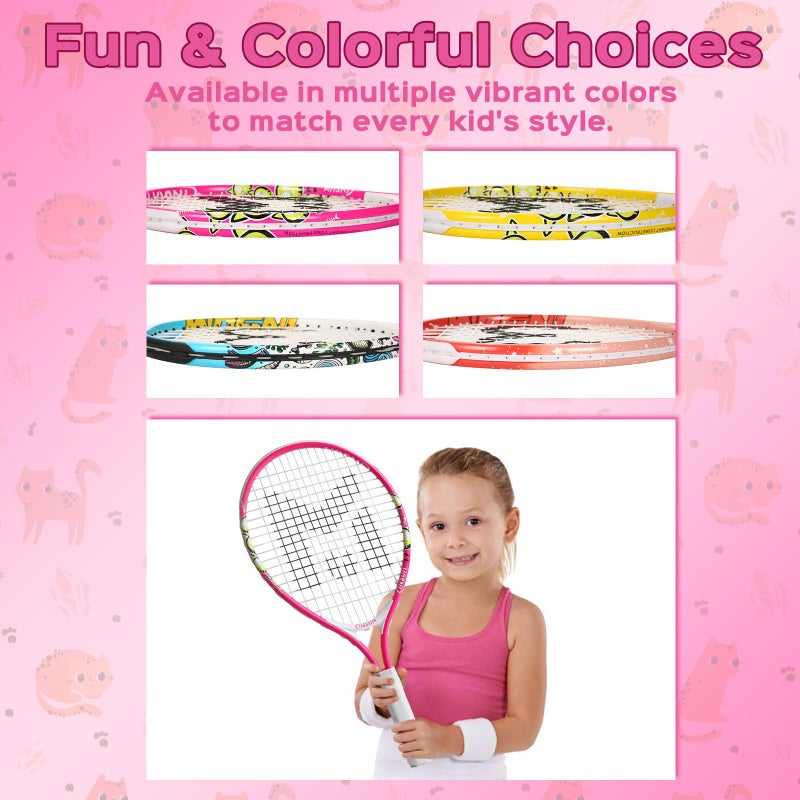 INSUM 17 inch Kids Tennis Racket for Aged 2~3 Starter, Multi-Color & Size Toddlers Tennis Racket for Baby Boys & Girls Beginner, Come with Shoulder Cover Bag for Carry(Pink) - Image 5