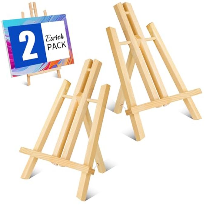 ESRICH 2 Pack 11.8" Wood Easels,Tabletop Easel for Painting,Painting Party, Displaying Canvases, Kids Student Table School Desktop, Portable Canvas Photo Picture Sign Holder - Image 1