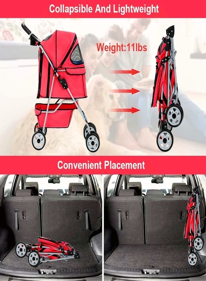 HHS Dog Stroller Pet Stroller Cat Stroller for Medium Small Dogs Foldable Travel 3 Wheels Waterproof Puppy Stroller,Multiple Colors (Red) - Image 5