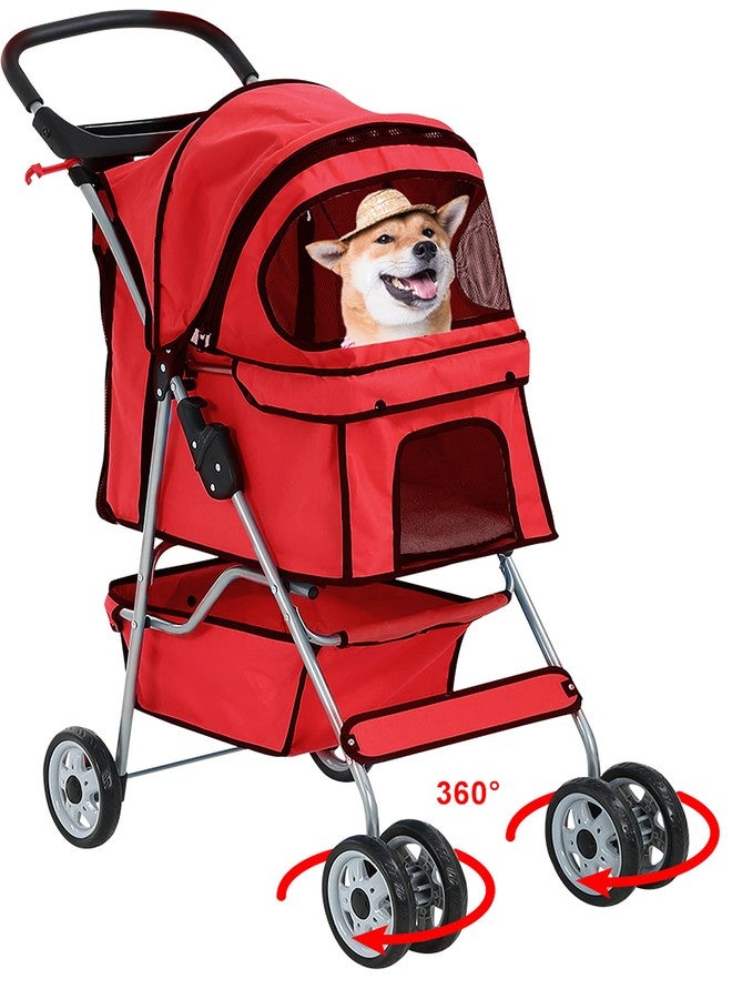 HHS Dog Stroller Pet Stroller Cat Stroller for Medium Small Dogs Foldable Travel 3 Wheels Waterproof Puppy Stroller,Multiple Colors (Red) - Image 1
