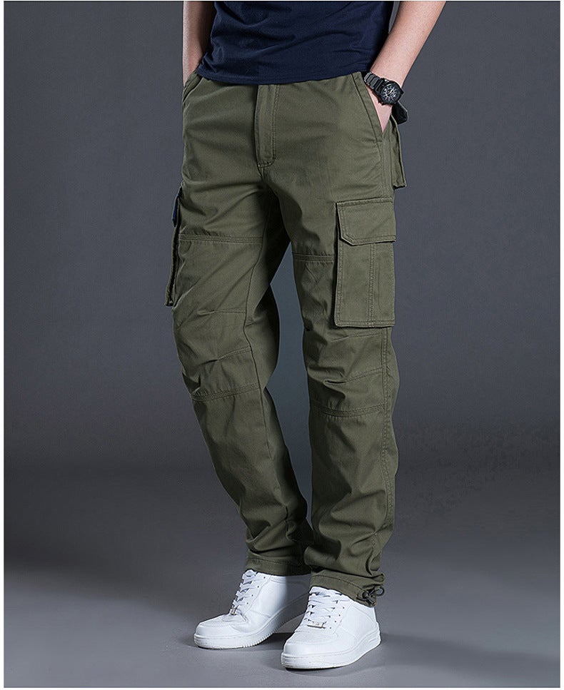 Generic Spring and Autumn Cotton Casual Pants Mens Loose Work Pants Straight Multi-Pocket Workwear Pants Mens Pants Outdoor Sports Pants Army Green - Image 1