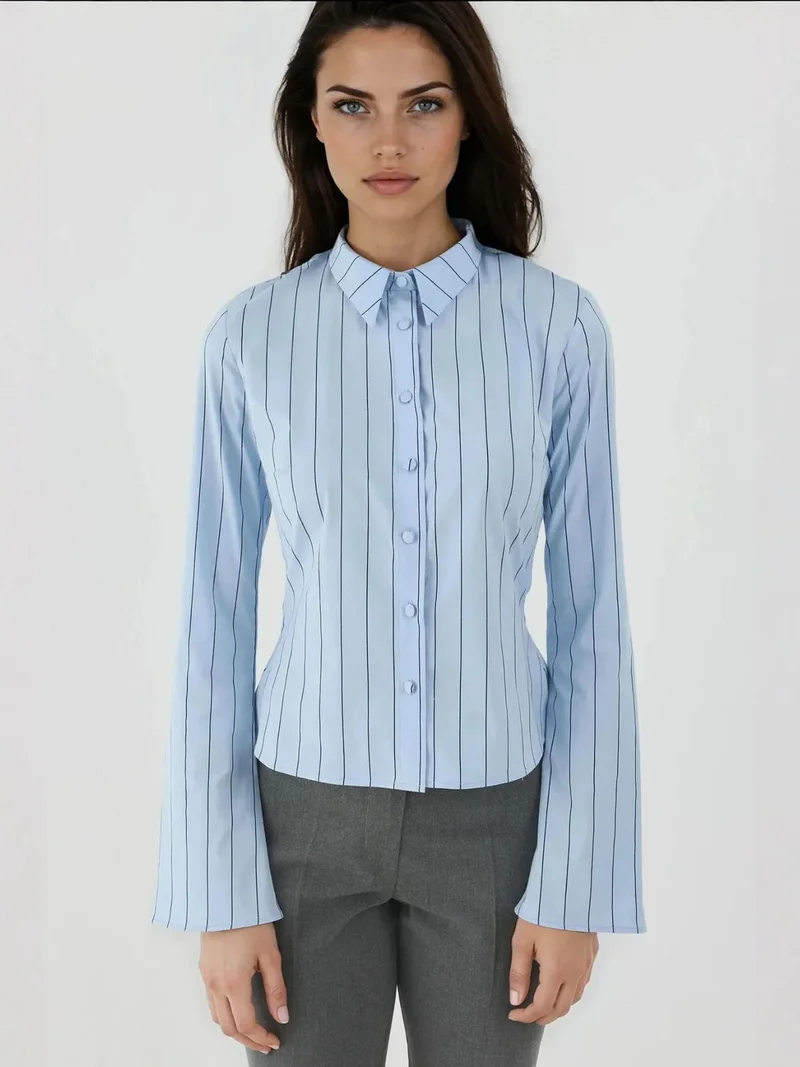 زوبعة قميص مخطط بأزرار