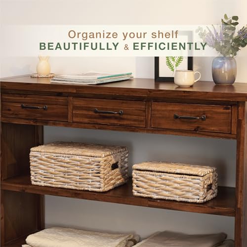 84ECO Set of 2 White Wicker Baskets with Lid - Image 3