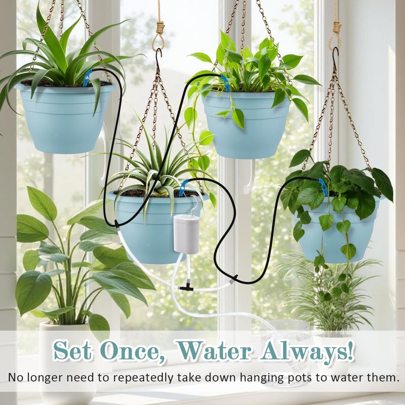 RooTrimmer Hanging Planters 10 Inch, 4 Pcs Flower Pots Automatic Watering System Set, Self Watering Hanging Basket with Drainage Hole for Indoor Outdoor Plants, Decor, Blue - Image 2