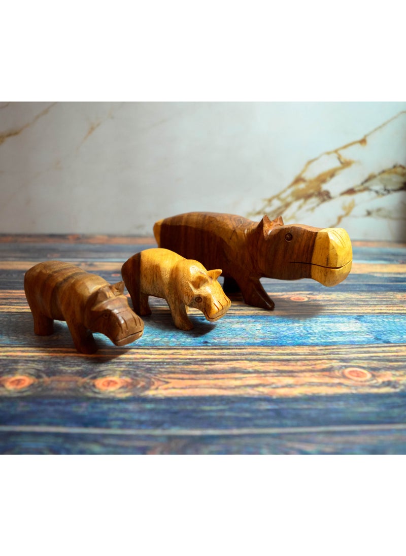 Egypt Antiques Hippopotamus 3 pieces, toys or decoration, natural carving, handmade  - Image 1