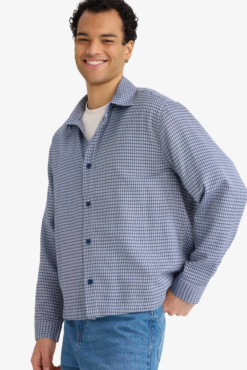 ديفاكتو Boxy Fit Plaid Woven Long Sleeve Shirt