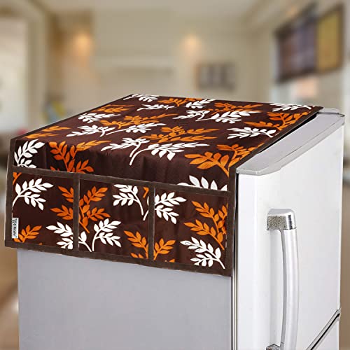 E-Retailer® Polyester 3-Layered Fridge Top Cover/Refrigerator Cover With 6 Utility Pockets (Color-Brown, Size-39x21 Inches) - Image 1