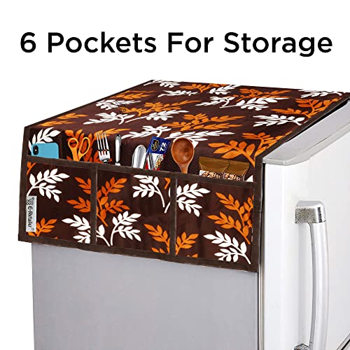 E-Retailer® Polyester 3-Layered Fridge Top Cover/Refrigerator Cover With 6 Utility Pockets (Color-Brown, Size-39x21 Inches) - Image 2