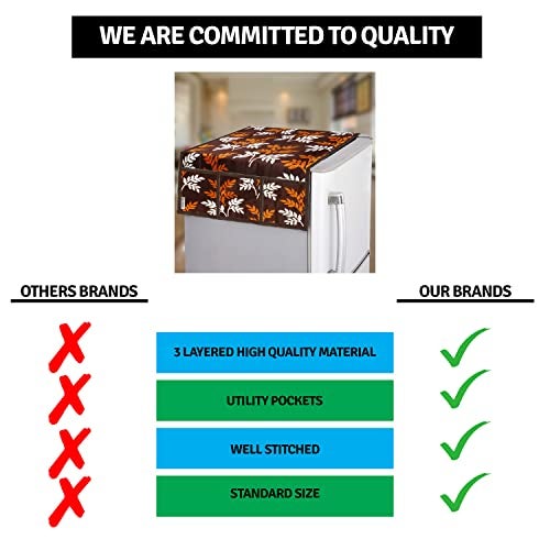 E-Retailer® Polyester 3-Layered Fridge Top Cover/Refrigerator Cover With 6 Utility Pockets (Color-Brown, Size-39x21 Inches) - Image 5
