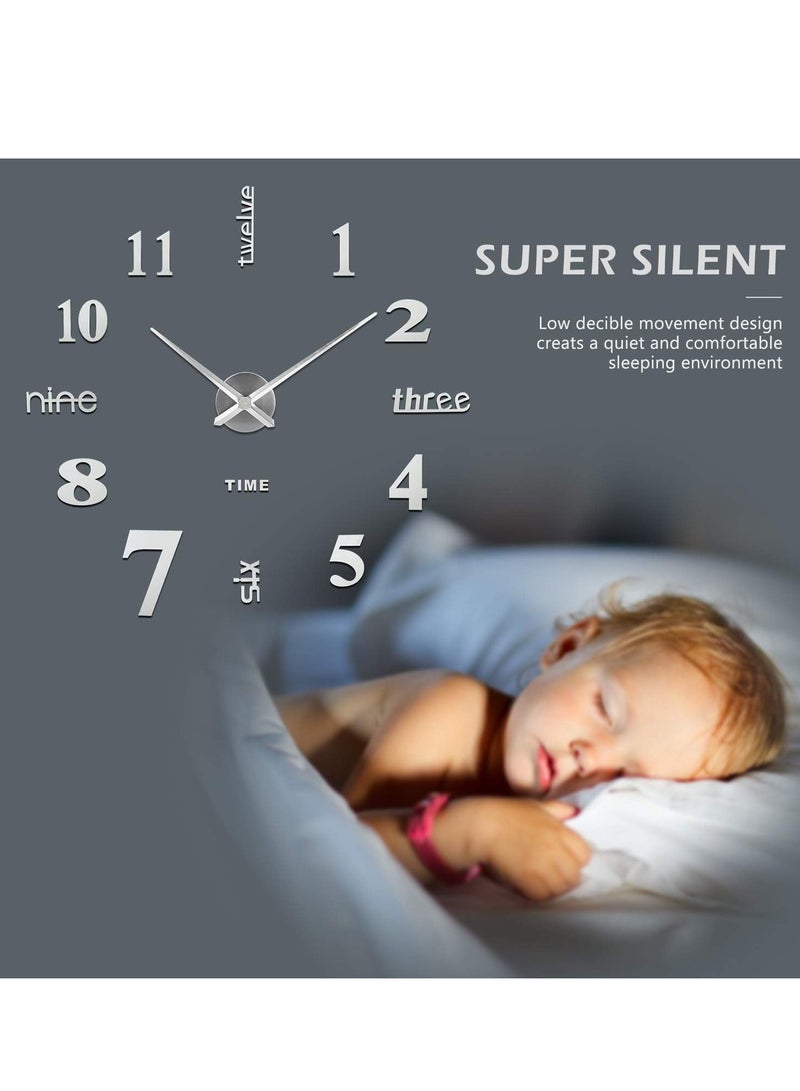 3D Wall Clock, Frameless Acrylic 3D Numbers and Letters Stickers, Silent Design Wall Clock – Gold Silver and Black  - Image 3