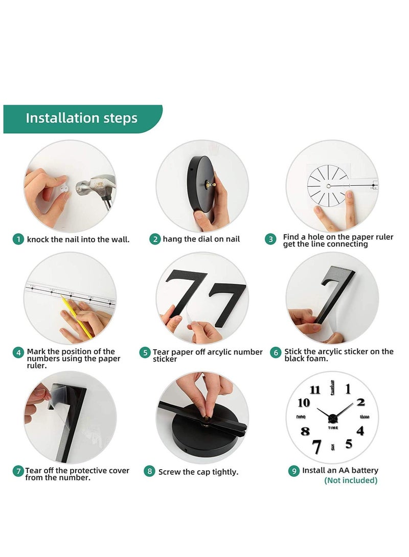 3D Wall Clock, Frameless Acrylic 3D Numbers and Letters Stickers, Silent Design Wall Clock – Gold Silver and Black  - Image 4