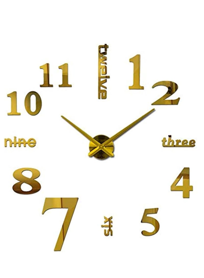 3D Wall Clock, Frameless Acrylic 3D Numbers and Letters Stickers, Silent Design Wall Clock – Gold Silver and Black  - Image 1