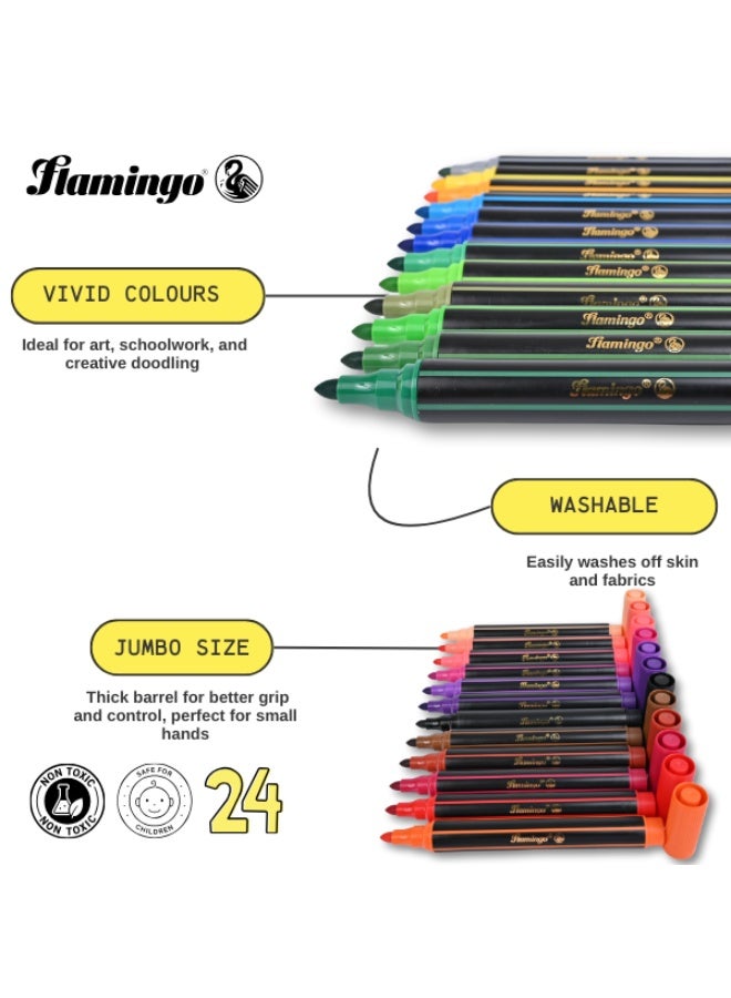 Flamingo Color Pen Set – 24 Vivid Shades – Washable & Non-Toxic – Durable Tip - Image 3