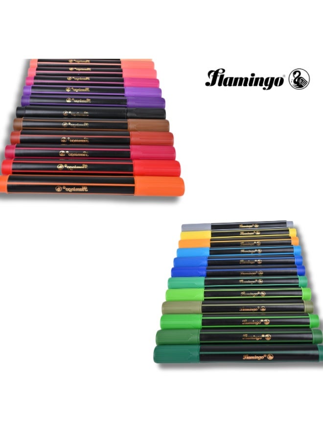 Flamingo Color Pen Set – 24 Vivid Shades – Washable & Non-Toxic – Durable Tip - Image 2