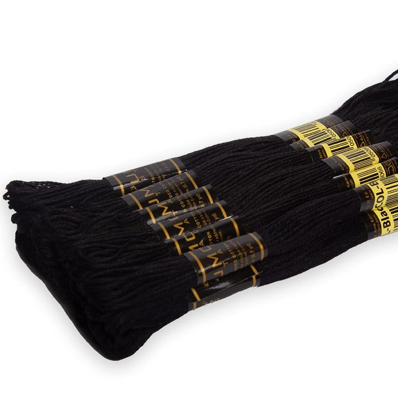 UMC STAG 12 Pieces Black Colour Premium Embroidery Thread  100 Egyptian Cotton Premium Skeins  Cross Stitch Embroidery Floss  Oeko TEX Certified Stranded Cotton Black