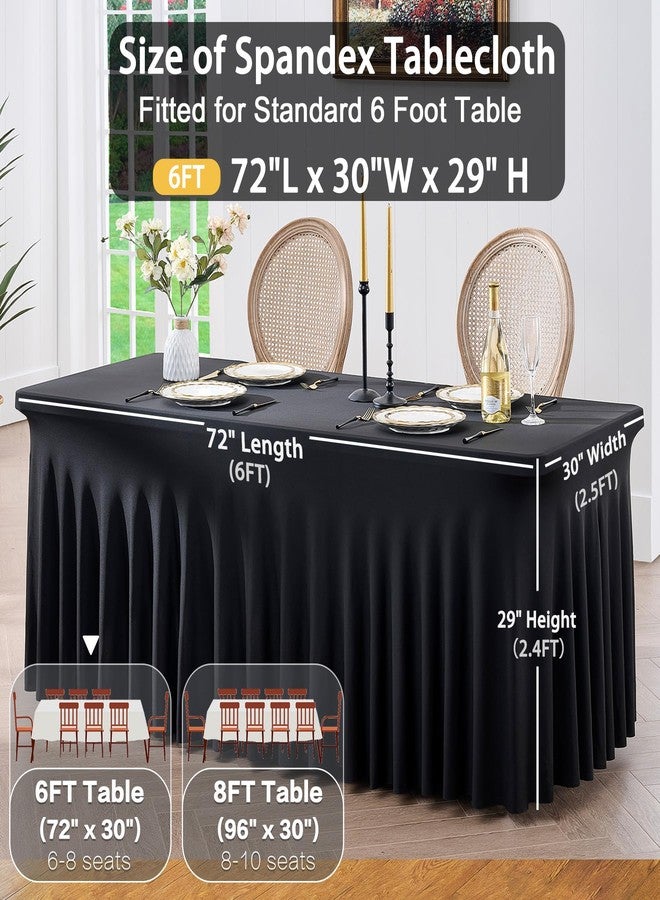 Htper 4 Pack Black Spandex Tablecloths for 6 Foot Rectangle Tables, Wrinkle Free Stretchy Table Clothes with Skirt for Weddings Birthday Party Banquet Baby Shower - Image 5