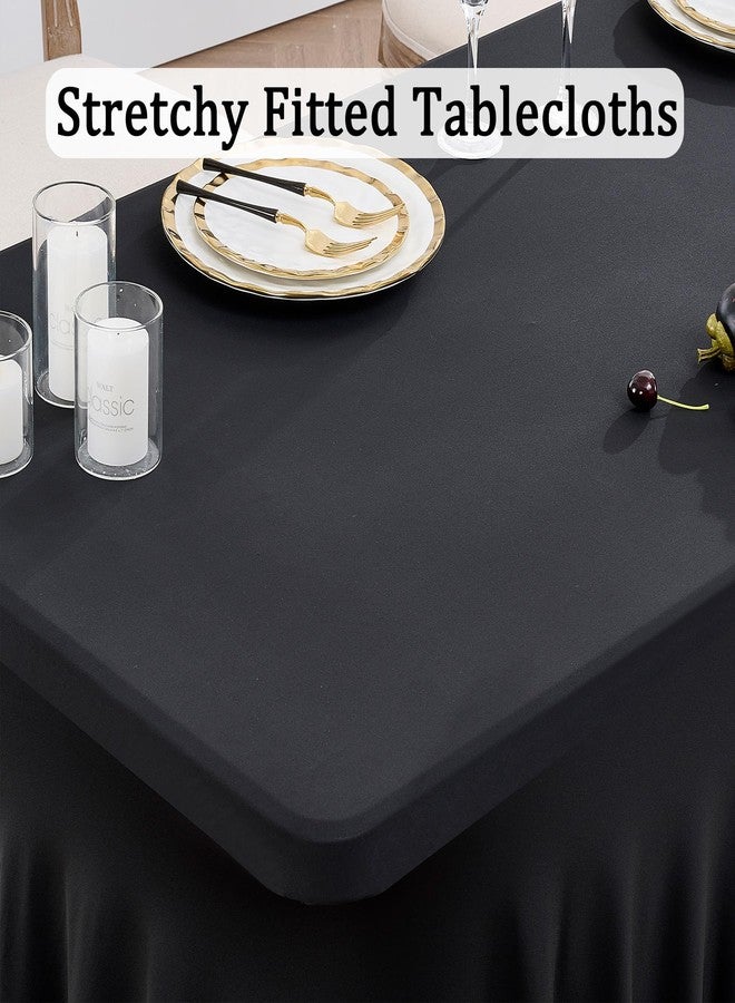 Htper 4 Pack Black Spandex Tablecloths for 6 Foot Rectangle Tables, Wrinkle Free Stretchy Table Clothes with Skirt for Weddings Birthday Party Banquet Baby Shower - Image 2