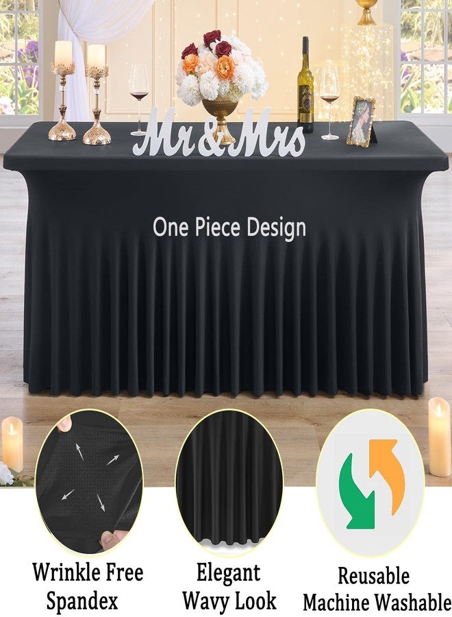 Htper 4 Pack Black Spandex Tablecloths for 6 Foot Rectangle Tables, Wrinkle Free Stretchy Table Clothes with Skirt for Weddings Birthday Party Banquet Baby Shower - Image 3