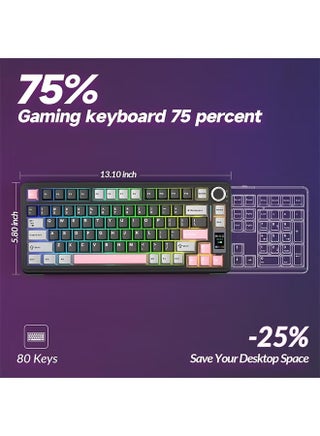 AULA S75 PRO Wireless Mechanical Keyboard with Screen&Knob, 75% Hot Swappable Gaming Keyboard with Pre-lubed Switches, RGB Backlit, PBT Keycaps Creamy Sounding Pc Gaming Keyboards - view 3