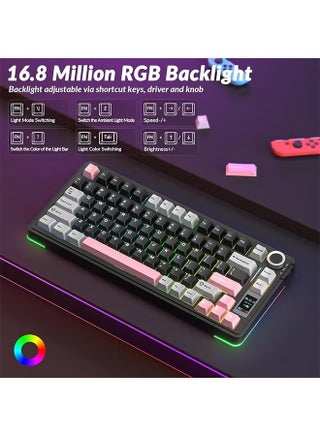 AULA S75 PRO Wireless Mechanical Keyboard with Screen&Knob, 75% Hot Swappable Gaming Keyboard with Pre-lubed Switches, RGB Backlit, PBT Keycaps Creamy Sounding Pc Gaming Keyboards - view 4
