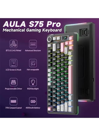 AULA S75 PRO Wireless Mechanical Keyboard with Screen&Knob, 75% Hot Swappable Gaming Keyboard with Pre-lubed Switches, RGB Backlit, PBT Keycaps Creamy Sounding Pc Gaming Keyboards - view 5