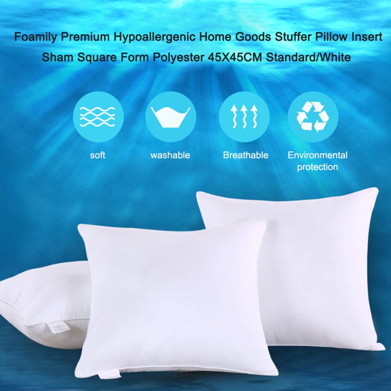 Foamily Premium Home Goods Stuffer Pillow Insert Sham Square Form Polyester 45X45CM Standard/White - Image 5