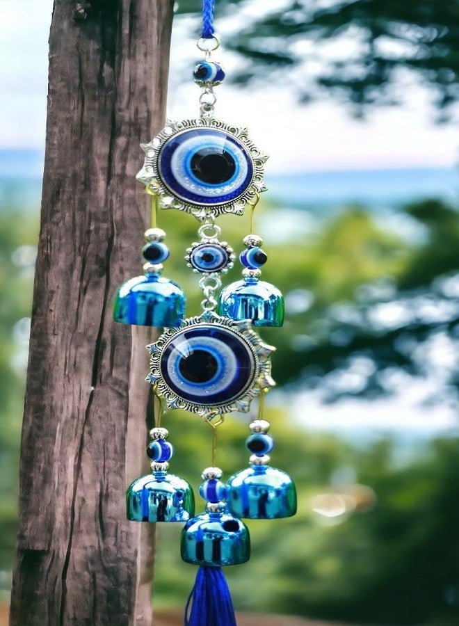 KINTIN 5 Bell Evil Eye Metal Wind Chimes for Home Balcony Evil Eye Protection - Positive Energy Wall Hanging | Thoughtful Present for housewarmings, Spiritual Friends, Symbolic Decor. - Image 5