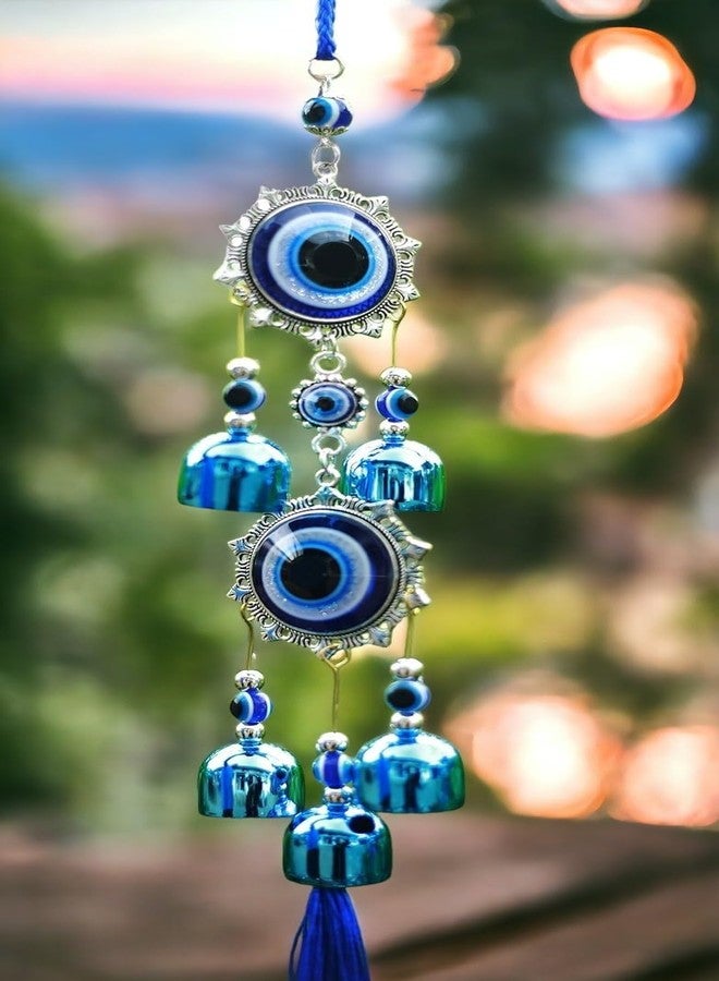 KINTIN 5 Bell Evil Eye Metal Wind Chimes for Home Balcony Evil Eye Protection - Positive Energy Wall Hanging | Thoughtful Present for housewarmings, Spiritual Friends, Symbolic Decor. - Image 1