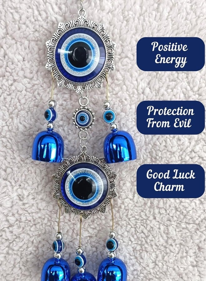 KINTIN 5 Bell Evil Eye Metal Wind Chimes for Home Balcony Evil Eye Protection - Positive Energy Wall Hanging | Thoughtful Present for housewarmings, Spiritual Friends, Symbolic Decor. - Image 2