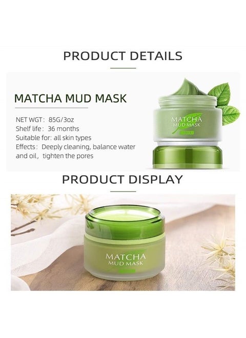 AKARY Green Tea Matcha Facial Mud Mask, Clay Clean Face Mask Blackhead Remover, Deep Pore Cleansing, Oil-Control, Moisturizing, Skin Brightening, Purifying Facial Mask for All Skin Types of Men and Wo