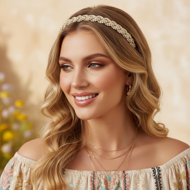 Fstrend Elastic Rhinestone Headbands, Carnival Rave Hair Accessories, Sparkly Crystal Braid Headpiece for Women (Gold, M) - Image 4