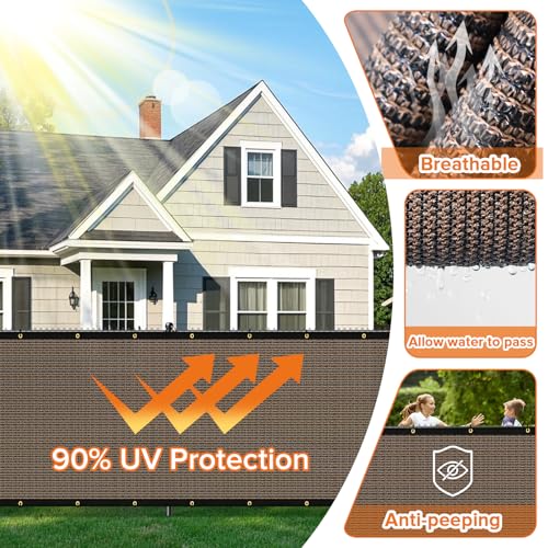 Cisvio 5ftx50ft Fence Privacy Screen Heavy Duty 170 GSM Windscreen & Dustproof Fabric Privacy Screen Covering Mesh Fencing for Outdoor Patio, Balcony, Pool Deck, Brown - Image 4