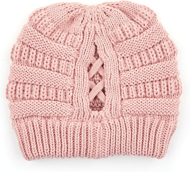 Cc Exclusives Soft Stretch Cable Knit Messy Bun Ponytail Beanie Winter Hat for Women (MB-20A) - Image 4
