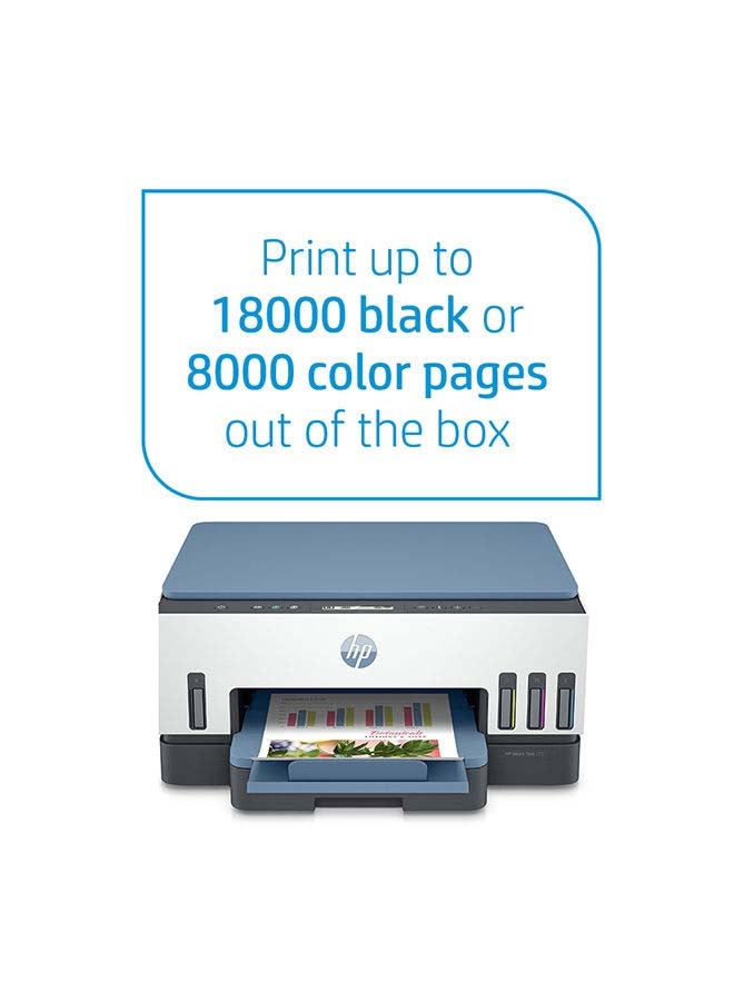 HP طابعة سمارت تانك 725 الكل في واحد للطباعة اللاسلكية/ الطباعة/ المسح الضوئي/ النسخ/ الطباعة المزدوجة التلقائية طراز 28B51A أبيض/ أزرق - Image 2
