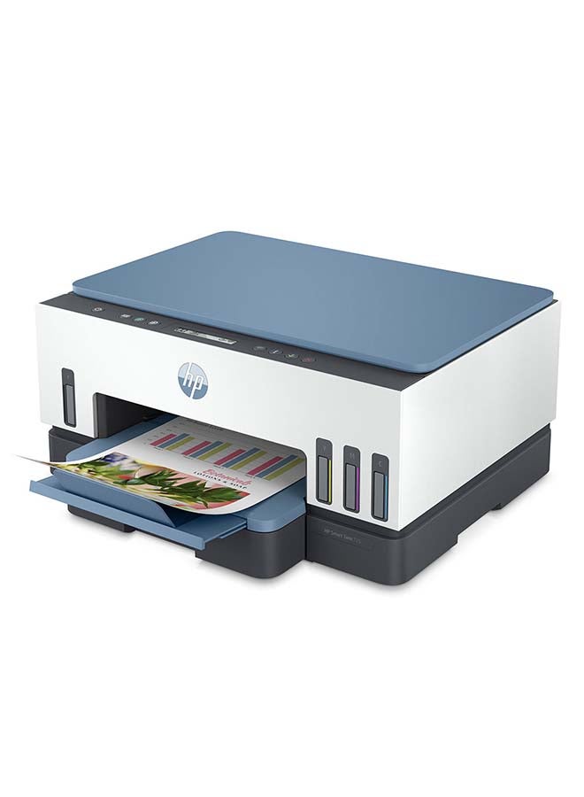 HP طابعة سمارت تانك 725 الكل في واحد للطباعة اللاسلكية/ الطباعة/ المسح الضوئي/ النسخ/ الطباعة المزدوجة التلقائية طراز 28B51A أبيض/ أزرق - Image 3