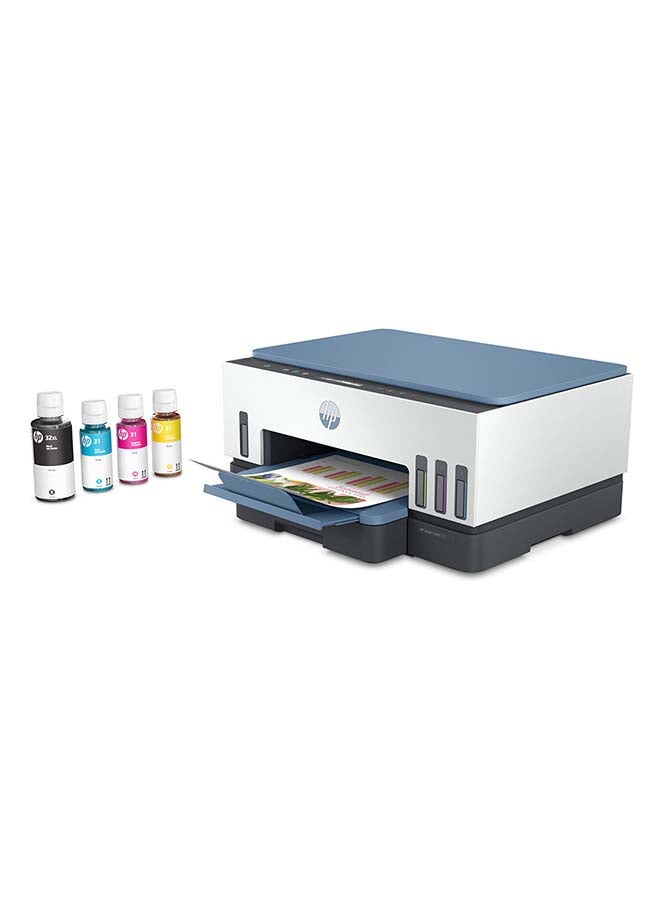 HP طابعة سمارت تانك 725 الكل في واحد للطباعة اللاسلكية/ الطباعة/ المسح الضوئي/ النسخ/ الطباعة المزدوجة التلقائية طراز 28B51A أبيض/ أزرق - Image 4