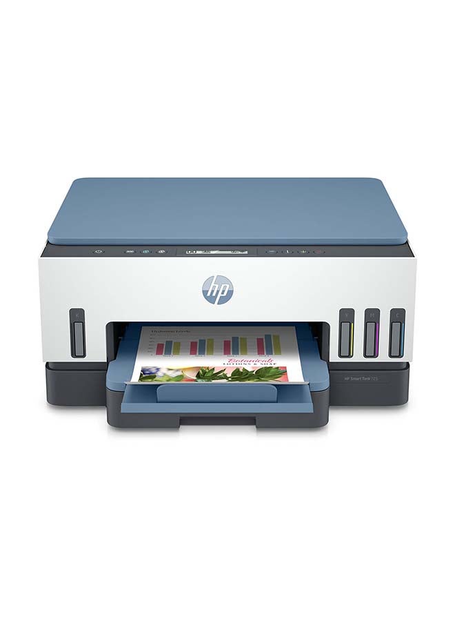 HP طابعة سمارت تانك 725 الكل في واحد للطباعة اللاسلكية/ الطباعة/ المسح الضوئي/ النسخ/ الطباعة المزدوجة التلقائية طراز 28B51A أبيض/ أزرق - Image 5