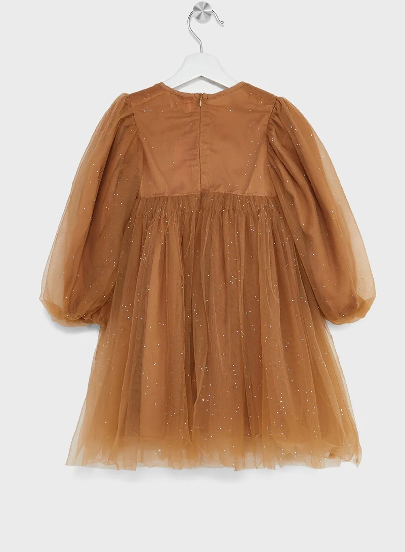 Pinata Girls Long Sleeve Smocking Tulle Dress