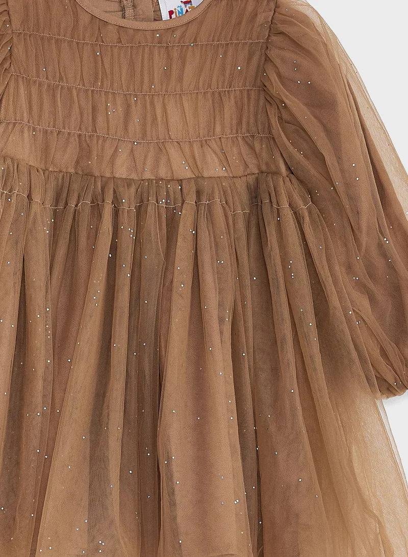 Pinata Girls Long Sleeve Smocking Tulle Dress