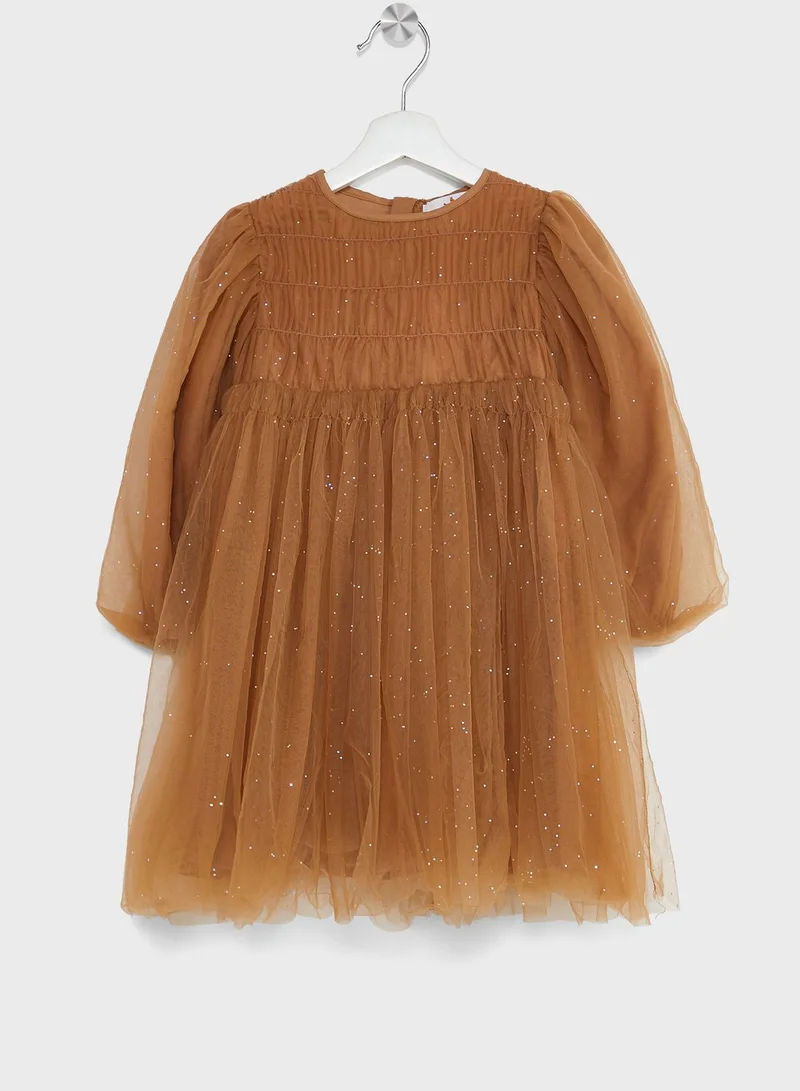 Pinata Girls Long Sleeve Smocking Tulle Dress