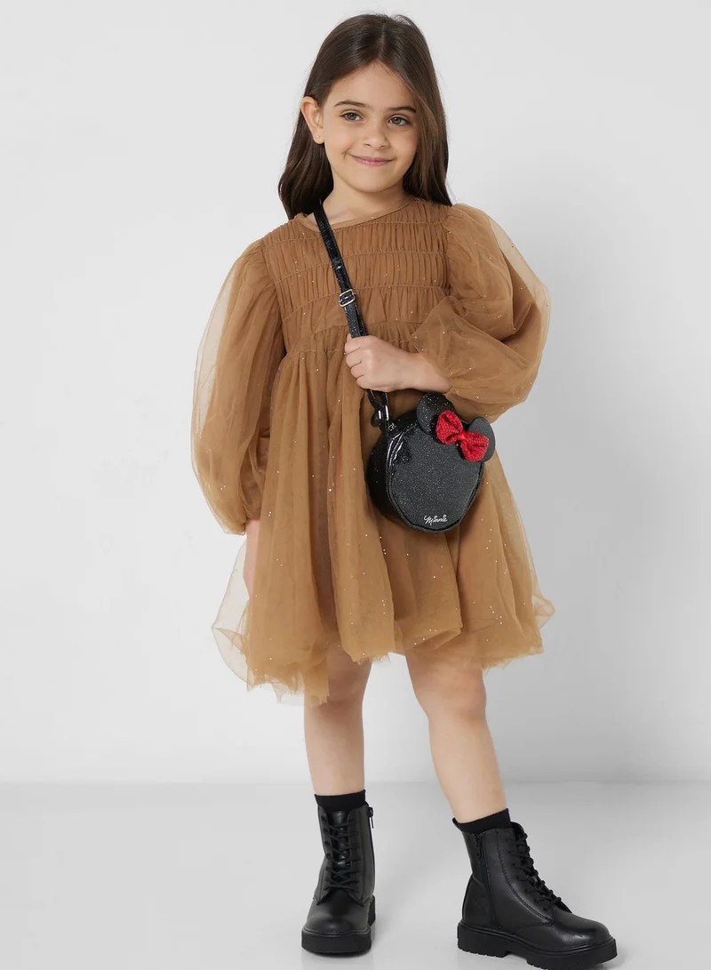 Pinata Girls Long Sleeve Smocking Tulle Dress