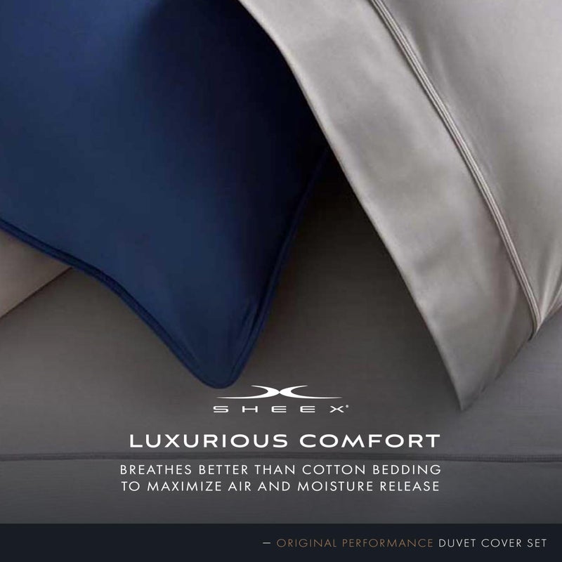 SHEEX Original Performance Cooling Duvet Cover Set, Lightweight Full/Queen Duvet Cover with 2 Standard Pillow Shams, Navy/Graphite - Image 5