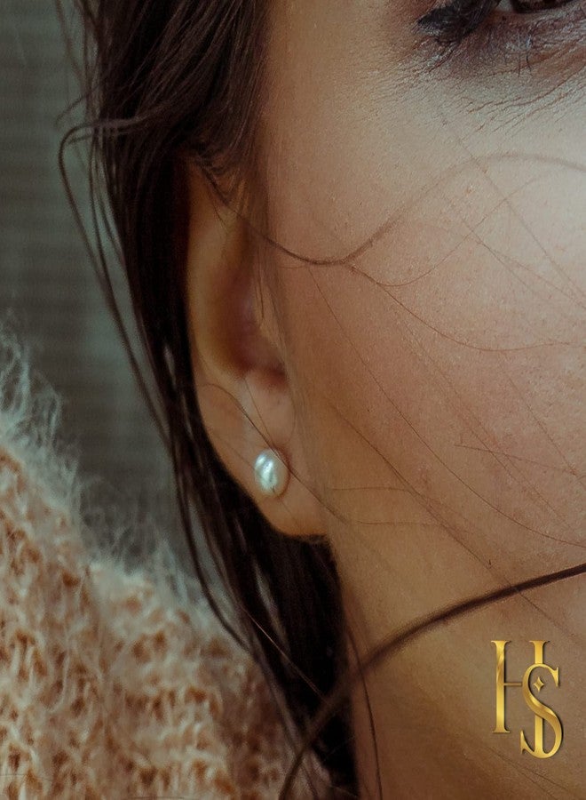 HIGHSPARK 925 Silver Pearl Earrings for Women | 92.5 Sterling Silver & Brilliant Lustre Freshwater Button Pearls | Lovely Gift for Women & Girls - Pearl Peach - Image 5