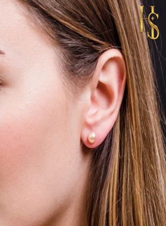 HIGHSPARK 925 Silver Pearl Earrings for Women | 92.5 Sterling Silver & Brilliant Lustre Freshwater Button Pearls | Lovely Gift for Women & Girls - Pearl Peach - Image 4