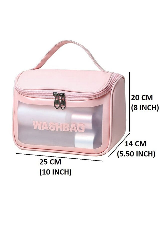VALAMJI Multipurpose Transparent PVC Zipper Cosmetic Travel Wash Bag Organizer Toiletry Makeup Portable Carry Bag for Women Girls (1 PCS - Pink) - Image 5
