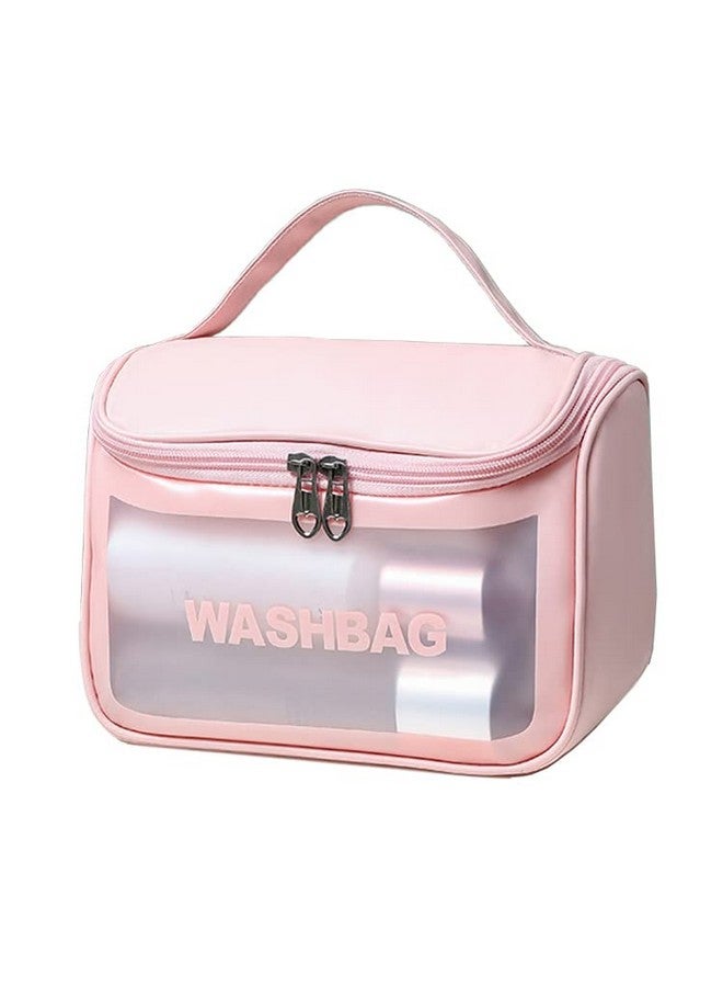 VALAMJI Multipurpose Transparent PVC Zipper Cosmetic Travel Wash Bag Organizer Toiletry Makeup Portable Carry Bag for Women Girls (1 PCS - Pink) - Image 1
